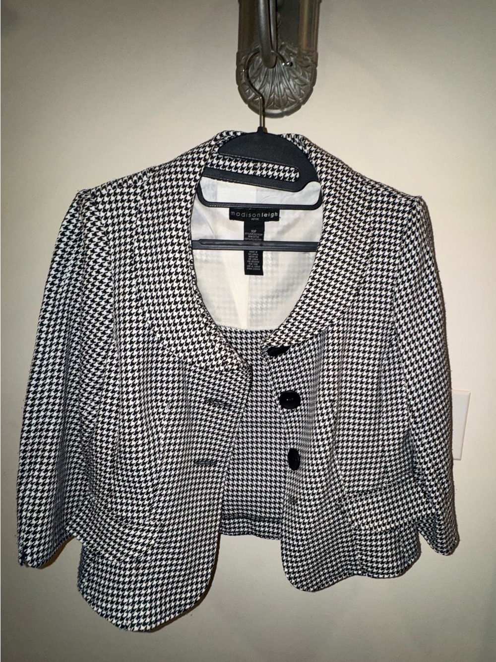 madison leigh Black & White Houndstooth Cropped Blazer